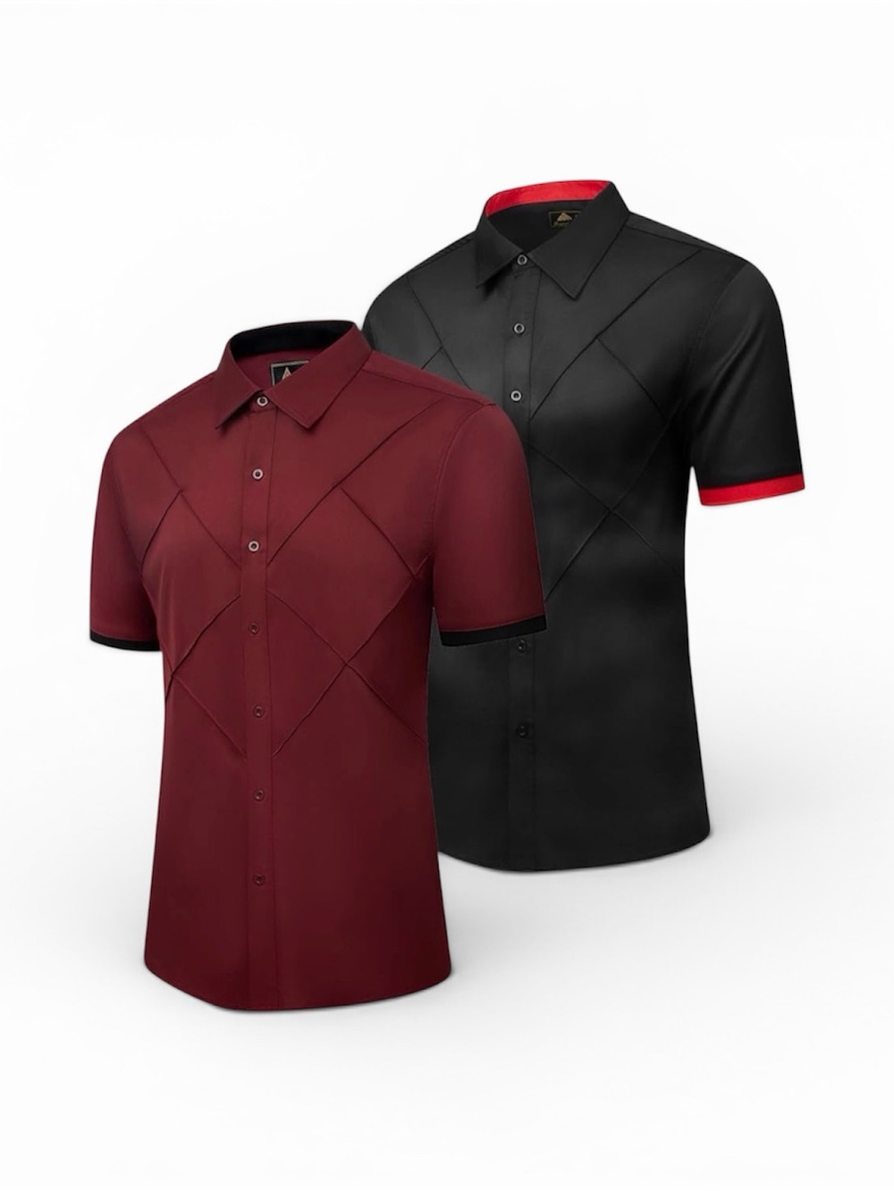 NWT S Men's Short-Sleeve Button-Down Shirt in Burgundy and Black